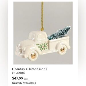 Lenox Cream Truck Ornament with Green Tree and Gold Accents